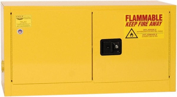Eagle - 2 Door, Yellow Steel Stackable Safety Cabinet for Flammable and Combustible Liquids - 22-1/4" High x 43" Wide x 18" Deep, Manual Closing Door, 3 Point Key Lock, 15 Gal Capacity - Exact Tooling