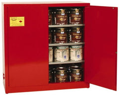 Eagle - 2 Door, 3 Shelf, Red Steel Standard Safety Cabinet for Flammable and Combustible Liquids - 44" High x 43" Wide x 18" Deep, Manual Closing Door, 3 Point Key Lock, 40 Gal Capacity - Exact Tooling