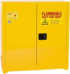 Eagle - 2 Door, 3 Shelf, Yellow Steel Standard Safety Cabinet for Flammable and Combustible Liquids - 44" High x 43" Wide x 18" Deep, Manual Closing Door, 3 Point Key Lock, 40 Gal Capacity - Exact Tooling
