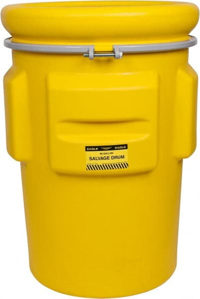 Eagle - 95 Gallon Capacity, Metal Band with Bolt Closure, Yellow Salvage Drum - 55 Gallon Container, Polyethylene, 748 Lb. Capacity, UN 1H2/X340/S Listing - Exact Tooling