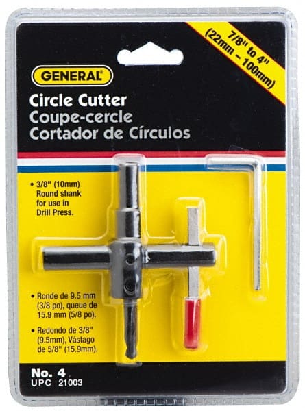General - 7/8 to 4" Cutting Diam, Circle Cutter Tool - Straight Shank, 3/8" Shank Diam - Exact Tooling