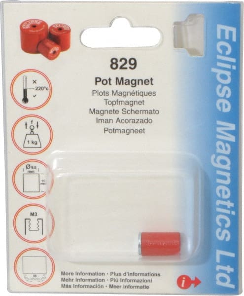 Eclipse - 3/8" Diam, M3 Thread, 1 Lb Average Pull Force, Mild Steel, Alnico Pot Magnets - 220°C Max Operating Temp, 9/16" High, Grade 5 Alnico - Exact Tooling