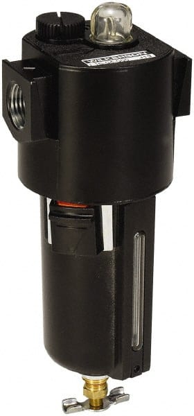 Wilkerson - 1/2 NPT Port, 200 Max psi, Compact Lubricator - Zinc Bowl with Sight Glass, Zinc Body, 64 CFM, 150°F Max, 2.62" Wide x 7.8" High - Exact Tooling