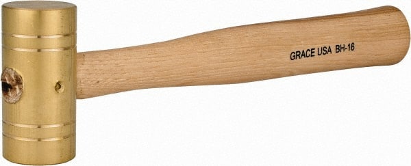Made in USA - 1 Lb Head 1-1/4" Face Brass Head Striking Tool Hammer - 10-1/2" OAL, Wood Handle - Exact Tooling