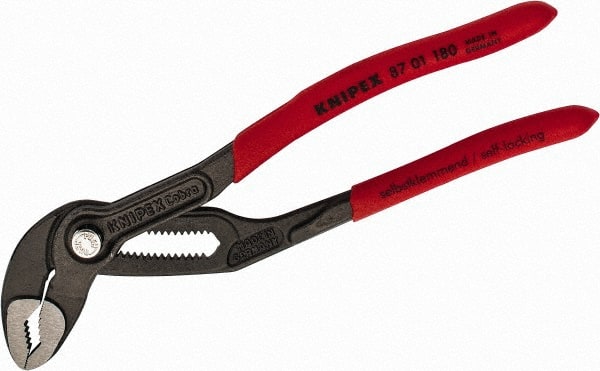 Knipex - 7-1/4" OAL, 1-1/2" Max Capacity, 18 Position Water Pump Tongue & Groove Pliers - Standard V-Jaws, Standard Head, Nonslip Plastic Handles - Exact Tooling