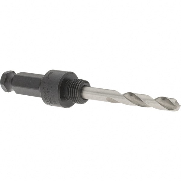 Milwaukee Tool - 5/8 to 1-3/16" Tool Diam Compatibility, Straight Shank, Steel Integral Pilot Drill, Hole Cutting Tool Arbor - 1/2" Min Chuck, Hex Shank Cross Section, Threaded Shank Attachment, For Hole Saws - Exact Tooling