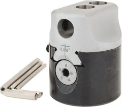 Interstate - 2" Body Diam, Manual Offset Boring Head - 3" to 5" Bore Diam, 1/2" Bar Hole Diam - Exact Tooling