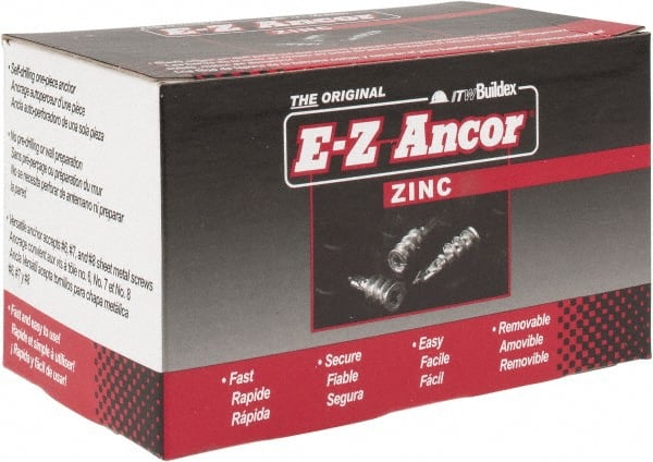 Buildex - #8 Screw, 1/2" Diam, 1-5/8" Long, 3/8 to 3/4" Thick, Self Drilling Drywall & Hollow Wall Anchor - Zinc Plated, Zinc, Grade 3, Use in Drywall - Exact Tooling