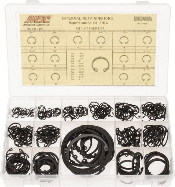 Made in USA - 337 Piece, 3/8 to 3", SpRing Assortment Steel, Snap Internal Retaining Ring Assortment - Includes Compartmented Case - Exact Tooling