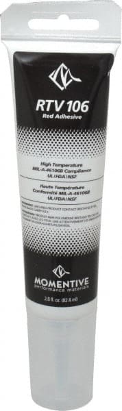 Momentive Performance Materials - 2.8 oz Tube Red RTV Silicone Joint Sealant - 500°F Max Operating Temp, 20 min Tack Free Dry Time, 24 hr Full Cure Time, Series RTV100 - Exact Tooling