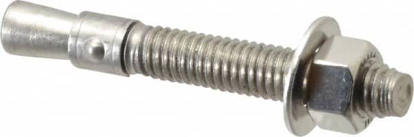 Red Head - 3/8" Diam, 3/8" Drill, 2-3/4" OAL, 2-1/2" Min Embedment Wedge Expansion Concrete Anchor - 304 Stainless Steel, Hex Nut Head, Hex Drive, 1-5/8" Thread Length - Exact Tooling