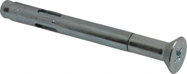 Red Head - 3/8" Diam, 3/8" Drill, 4" OAL, Sleeve Concrete Anchor - Steel, Zinc-Plated Finish, Flat Head, Phillips Drive - Exact Tooling