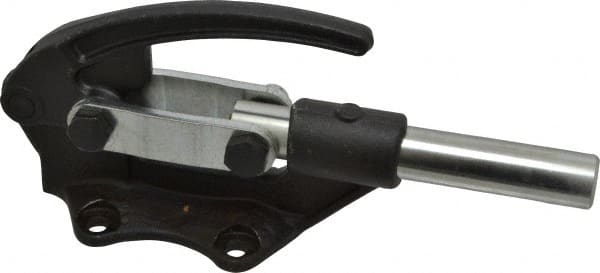De-Sta-Co - 16,000 Lb Load Capacity, Flanged Base, Carbon Steel, Standard Straight Line Action Clamp - 4 Mounting Holes, 0.41" Mounting Hole Diam, 0.99" Plunger Diam, Straight Handle - Exact Tooling