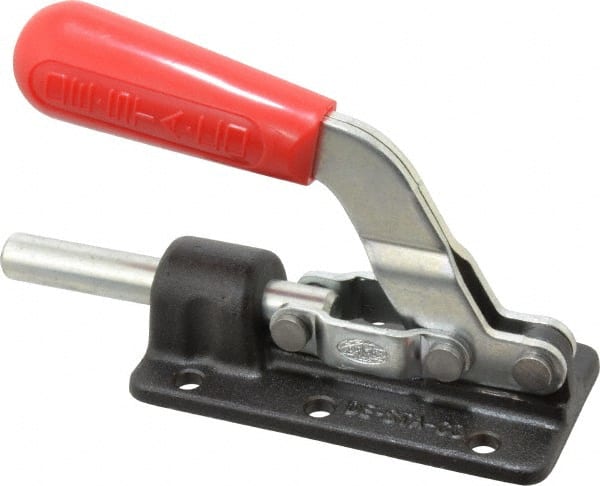 De-Sta-Co - 800 Lb Load Capacity, Flanged Base, Carbon Steel, Standard Straight Line Action Clamp - 6 Mounting Holes, 0.28" Mounting Hole Diam, 0.51" Plunger Diam, Straight Handle - Exact Tooling