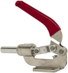 De-Sta-Co - 800 Lb Load Capacity, Flanged Base, Carbon Steel, Standard Straight Line Action Clamp - 4 Mounting Holes, 0.38" Mounting Hole Diam, 0.62" Plunger Diam, Whale Tail Handle - Exact Tooling