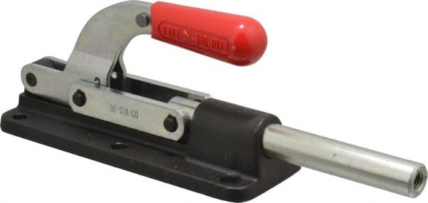 De-Sta-Co - 7,500 Lb Load Capacity, Flanged Base, Carbon Steel, Standard Straight Line Action Clamp - 6 Mounting Holes, 0.41" Mounting Hole Diam, 0.87" Plunger Diam, Straight Handle - Exact Tooling