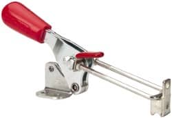 De-Sta-Co - 500 Lb Capacity, Vertical, U Hook, Flanged Base, Carbon Steel Pull Action Latch Clamp - 1.53" Drawing Movement, 3.49" OAL, Threaded U Hook, Straight Handle - Exact Tooling