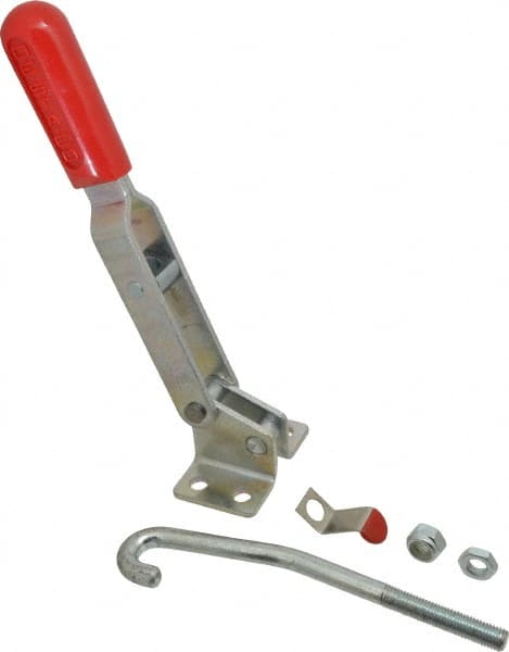 De-Sta-Co - 1,000 Lb Capacity, Horizontal, J Hook, Flanged Base, Carbon Steel Pull Action Latch Clamp - 6.13" Drawing Movement, 13.45" OAL, Straight Handle - Exact Tooling