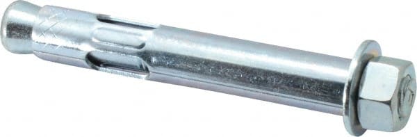 Red Head - 5/8" Diam, 5/8" Drill, 4-1/4" OAL, 2-1/4" Min Embedment Sleeve Concrete Anchor - Steel, Zinc-Plated Finish, Hex Nut Head, Hex Drive - Exact Tooling