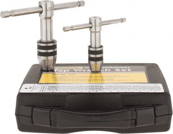 General - #0 to 1/2" Tap Compatibility, T-Handle, Tap Wrench Set - 3-3/4" Overall Length - Exact Tooling
