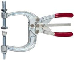 De-Sta-Co - 3113.76 N Load Capacity, 2.72" Throat Depth, 8.51" OAL, Carbon Steel, C Style Plier Clamp - 4.65" Max Jaw Capacity, M10x1.25 Spindle, 4.65" Open Throat Height, Red Handle, Spindle End - Exact Tooling