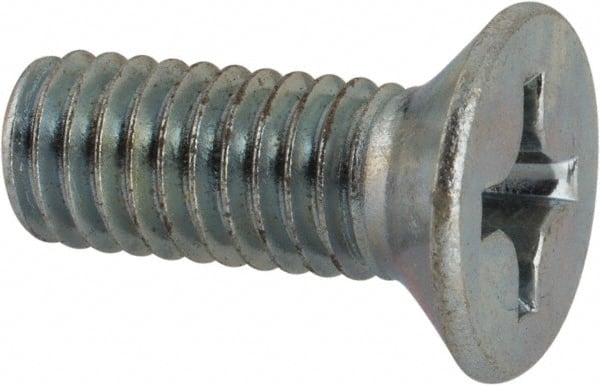 Value Collection - M6x1.00 Metric Coarse, 16mm OAL Phillips Drive Machine Screw - Flat Head, Grade 4.8 Steel, Zinc-Plated Finish, Without Washer - Exact Tooling