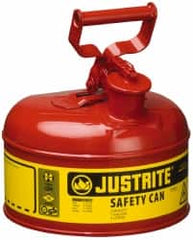 Justrite - 1 Gal Galvanized Steel Type I Safety Can - 11" High x 9-1/2" Diam, Red with Yellow - Exact Tooling