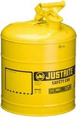 Justrite - 5 Gal Galvanized Steel Self-Closing, Self-Venting, Full-Length Flame Arrester - 16-7/8" High x 11-3/4" Diam, Yellow - Exact Tooling