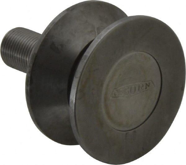 Osborn International - 2-1/2" Roller Diam x 1-5/16" Width, 3/4" Stud Diam x 1-3/4" Length, V Grooved Concentric Stud - Steel, 7/8" Thread Length, 3/4-16 Thread, 3-1/16" OAL, 1,100 Lb Dynamic Cap - Exact Tooling