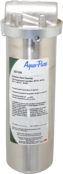 3M Aqua-Pure - 3/4 Inch Pipe, FNPT End Connections, 9-3/4 Inch Long Cartridge, 12.03 Inch Long, Cartridge Filter Housing without Pressure Relief - 1 Cartridge, 1-10 Max GPM Flow Rate, 300 psi Max Working Pressure, 304 Grade, Standard Housing - Exact Tooling