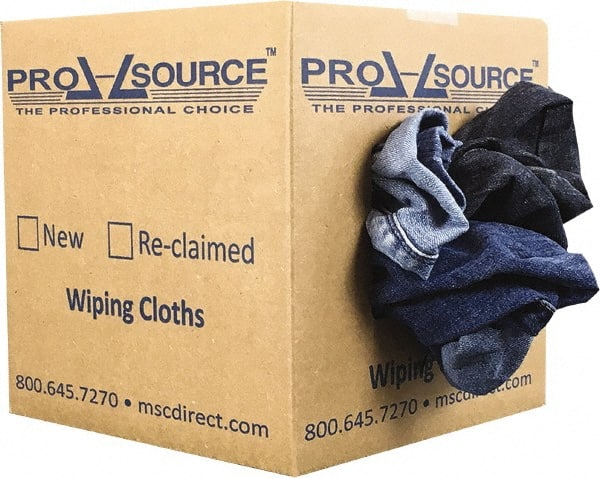PRO-SOURCE - Reclaimed Rags - Assorted Colors, Denim, Low Lint, 5 Lbs. at 2 to 4 per Pound, Box - Exact Tooling