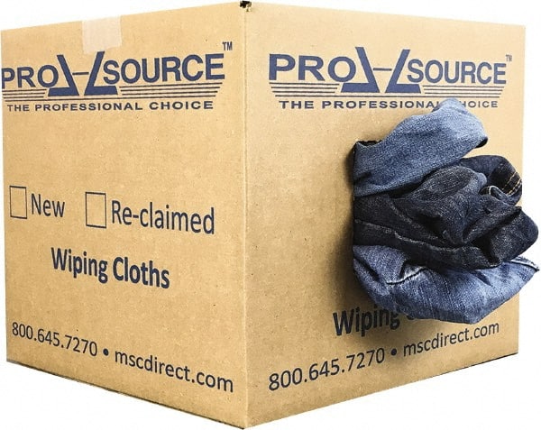 PRO-SOURCE - Reclaimed Rags - Assorted Colors, Denim, Low Lint, 10 Lbs. at 2 to 4 per Pound, Box - Exact Tooling