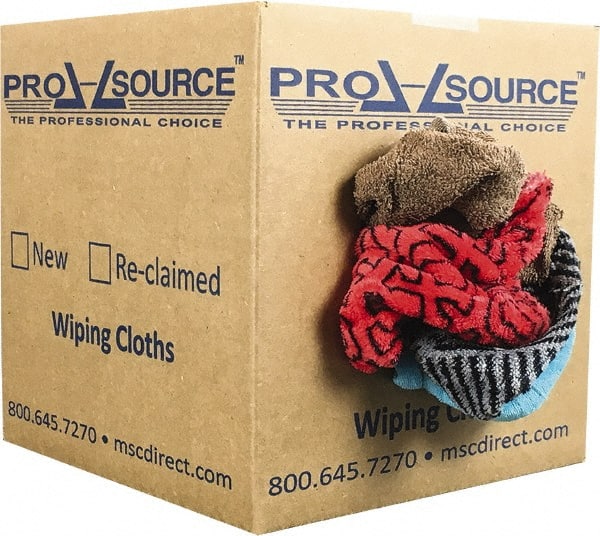 PRO-SOURCE - Reclaimed Rags - Assorted Colors, Terry Cloth, Medium Lint, 5 Lbs. at 3 to 4 per Pound, Box - Exact Tooling