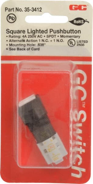 GC/Waldom - 0.638 Inch Mount Hole, Pushbutton Switch Only - Square, Momentary (MO) - Exact Tooling