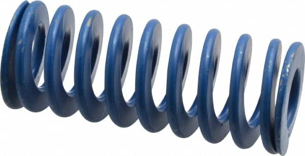 Associated Spring Raymond - 1-1/4" Hole Diam, 5/8" Rod Diam, 3" Free Length, Blue Die Spring - 360 Lb Max Deflection, 1.5" Max Deflection, Medium Duty, Chromium Alloy Steel - Exact Tooling