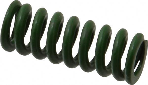Associated Spring Raymond - 1/2" Hole Diam, 9/32" Rod Diam, 1-1/4" Free Length, Green Die Spring - 75 Lb Max Deflection, 0.31" Max Deflection, Extra Heavy Duty, Chromium Alloy Steel - Exact Tooling