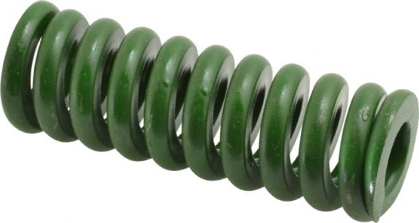 Associated Spring Raymond - 1-1/4" Hole Diam, 5/8" Rod Diam, 3-1/2" Free Length, Green Die Spring - 882 Lb Max Deflection, 0.88" Max Deflection, Extra Heavy Duty, Chromium Alloy Steel - Exact Tooling