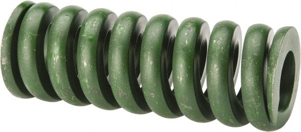 Associated Spring Raymond - 1-1/2" Hole Diam, 3/4" Rod Diam, 4" Free Length, Green Die Spring - 1712 Lb Max Deflection, 1" Max Deflection, Extra Heavy Duty, Chromium Alloy Steel - Exact Tooling