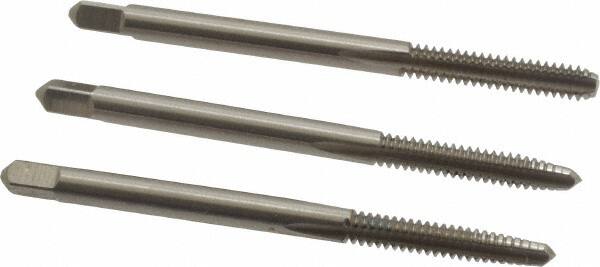 Hertel - #6-32 UNC, 3 Flute, Bottoming, Plug & Taper, Bright Finish, High Speed Steel Tap Set - 2" OAL, 2B/3B Class of Fit - Exact Tooling
