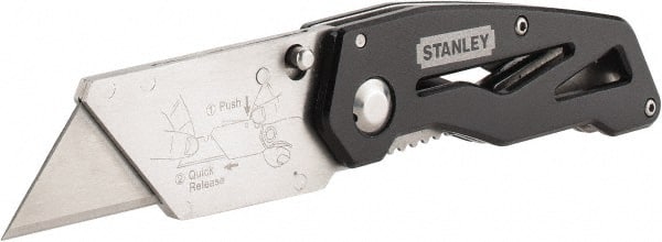 Stanley - Fixed Folding Utility Knife - 2-7/16" Blade, Silver & Black Aluminum Handle, 1 Blade Included - Exact Tooling
