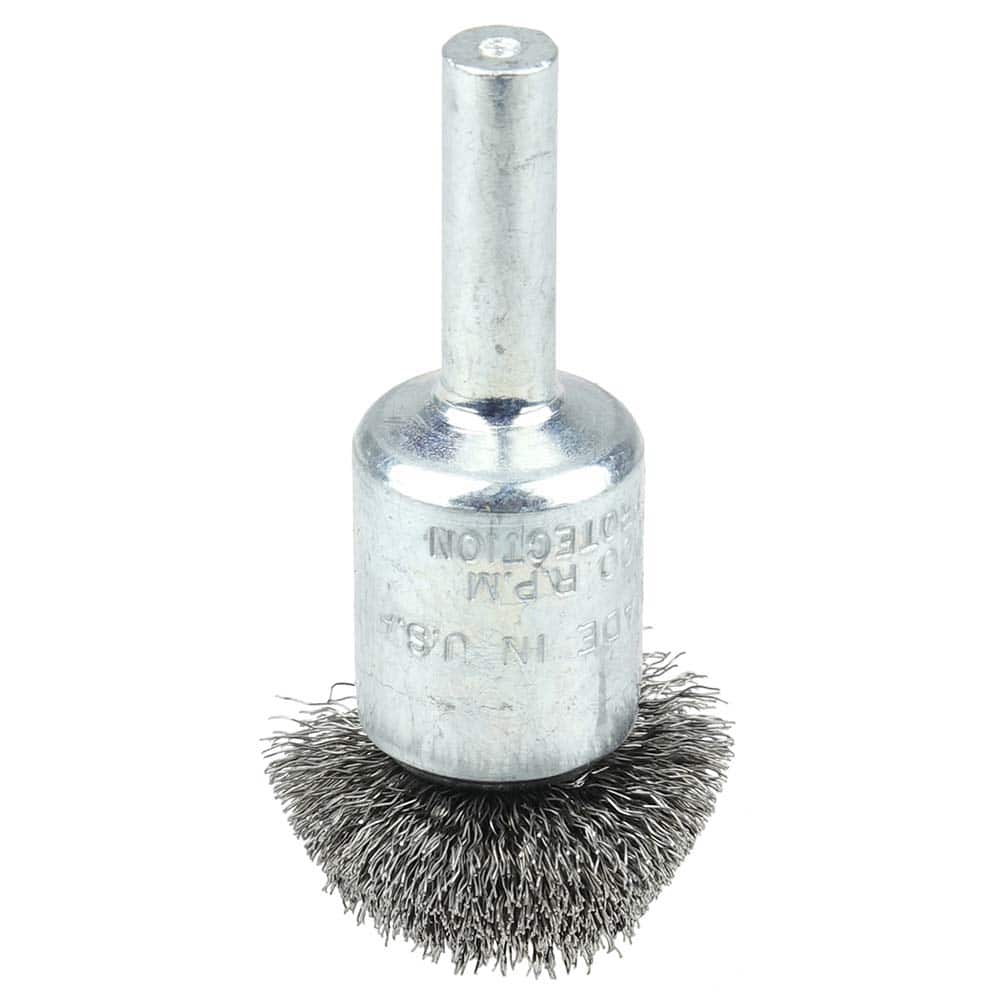 Weiler - End Brushes; Brush Diameter (Inch): 1 ; Fill Material: Steel ; Filament/Wire Diameter Range (Decimal Inch): 0.0201 and Above ; Filament/Wire Diameter (Decimal Inch): 0.0080 ; Wire Type: Crimped Wire ; Bridled: No - Exact Tooling