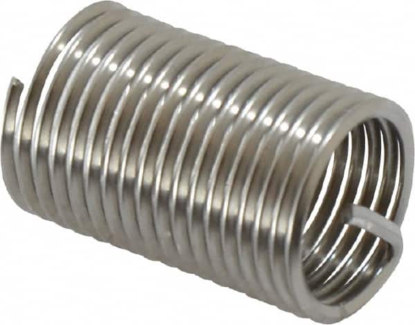 Recoil - 1/2-20 UNF, 1" OAL, Free Running Helical Insert - 16-7/8 Free Coils, Tanged, Stainless Steel, Bright Finish, 2D Insert Length - Exact Tooling