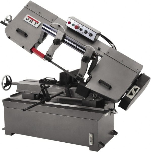Jet - 10 x 18" Max Capacity, Manual Step Pulley Horizontal Bandsaw - 82, 132, 210 & 330 SFPM Blade Speed, 230 Volts, 45°, 2 hp, 1 Phase - Exact Tooling