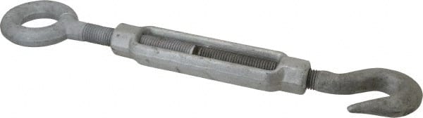 Made in USA - 3,200 (Hook) & 7,200 (Eye) Lb Load Limit, 7/8" Thread Diam, 6" Take Up, Steel Hook & Eye Turnbuckle - 18-1/2" Closed Length - Exact Tooling