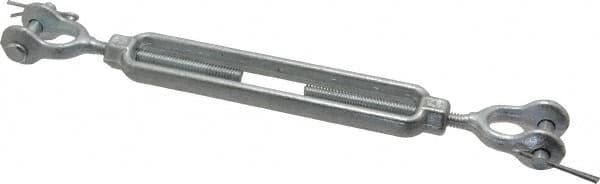 Made in USA - 500 Lb Load Limit, 1/4" Thread Diam, 4" Take Up, Steel Jaw & Jaw Turnbuckle - 8" Closed Length - Exact Tooling