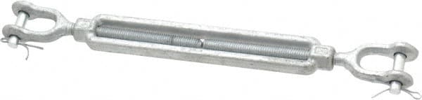 Made in USA - 1,200 Lb Load Limit, 3/8" Thread Diam, 6" Take Up, Steel Jaw & Jaw Turnbuckle - 12" Closed Length - Exact Tooling