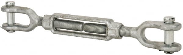 Made in USA - 10,000 Lb Load Limit, 1" Thread Diam, 6" Take Up, Steel Jaw & Jaw Turnbuckle - 18" Closed Length - Exact Tooling