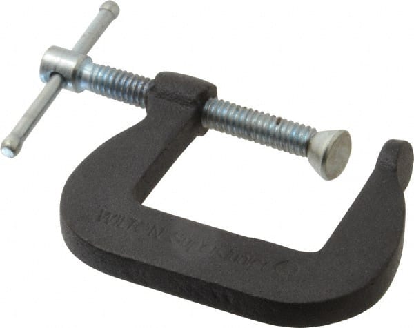 Wilton - Light-Duty 1-1/4" Max Opening, 1-1/4" Throat Depth, Forged Steel Standard C-Clamp - 800 Lb Capacity, 0" Min Opening, Standard Throat Depth, Steel Screw - Exact Tooling