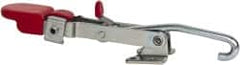 De-Sta-Co - 375 Lb Capacity, Horizontal, J Hook, Flanged Base, Carbon Steel Pull Action Latch Clamp - 4" Drawing Movement, 9.45" OAL, Thumb Handle - Exact Tooling