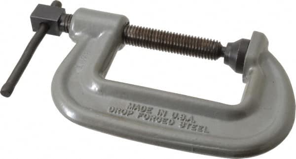 Wilton - Heavy-Duty 3" Max Opening, 2" Throat Depth, Forged Steel Standard C-Clamp - 8,750 Lb Capacity, 0" Min Opening, Standard Throat Depth, Cold Drawn Steel Screw - Exact Tooling